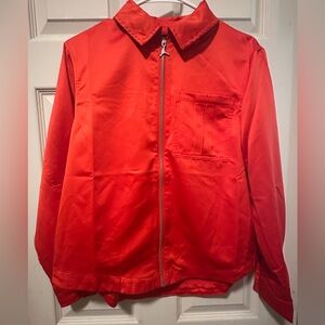 Vibrant Red Zip-Up Shirt Jacket